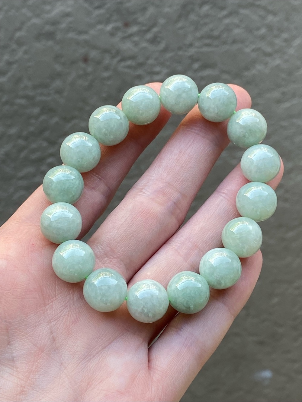 Natural Jadeite Bracelet 12.6mm Blue Green Jade Large Bead Bracelet 6.75in